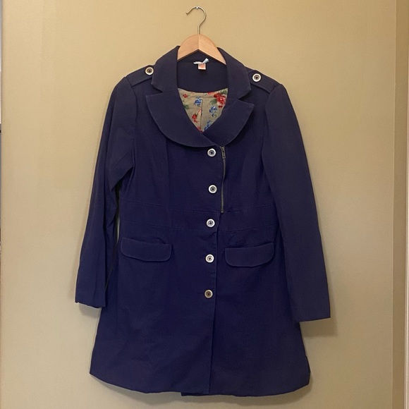 Downeast Fashion Navy Floral-lined Button-up Peacoat size large